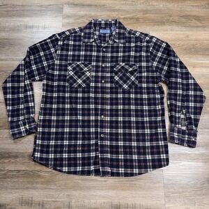 Norman Rockwell Flannel Shirt Mens Large Button Up Long Sleeve Plaid Blue Red